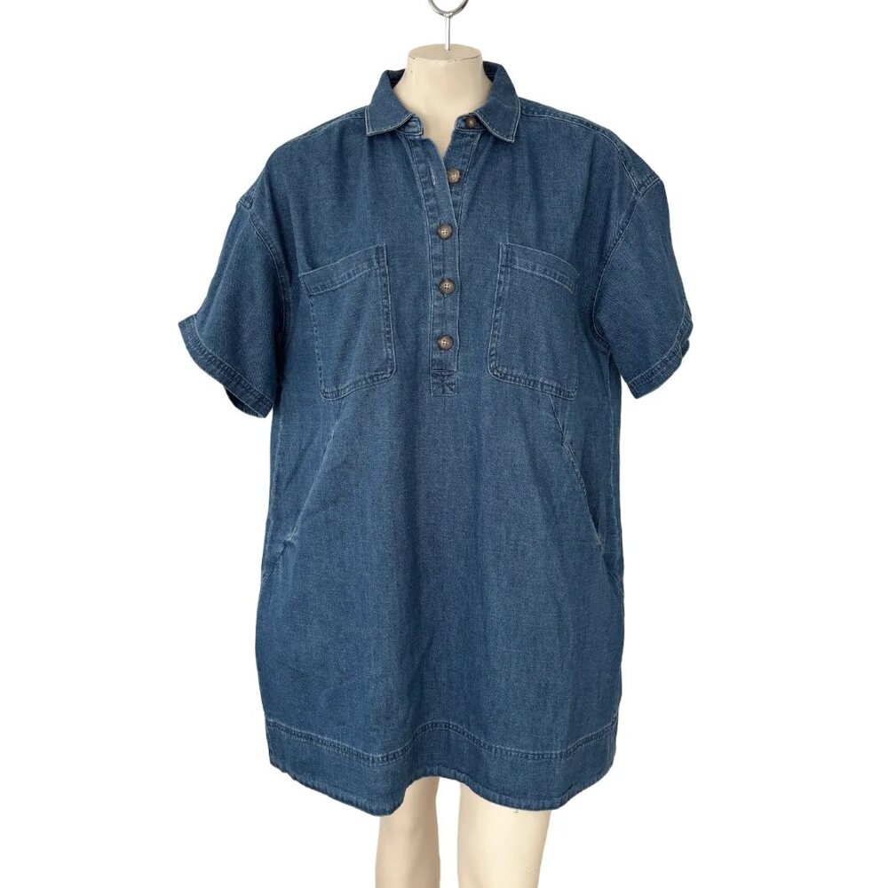 Marine Layer Indigo Blue Chambray Button Polo Dress - Picture 2 of 11